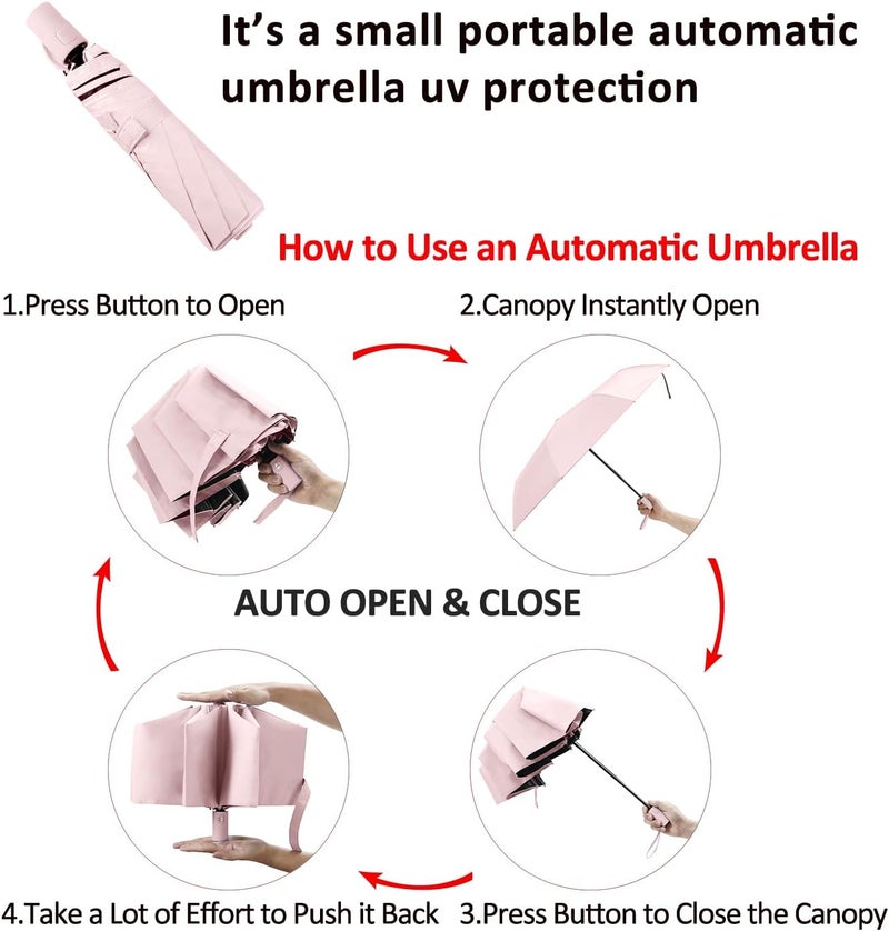 BAODINI Small UV Protection Travel Umbrella Compact for Rain and Sun UPF 50+ Windproof Portable 42 inch Umbrella for Women and Men - Image 4